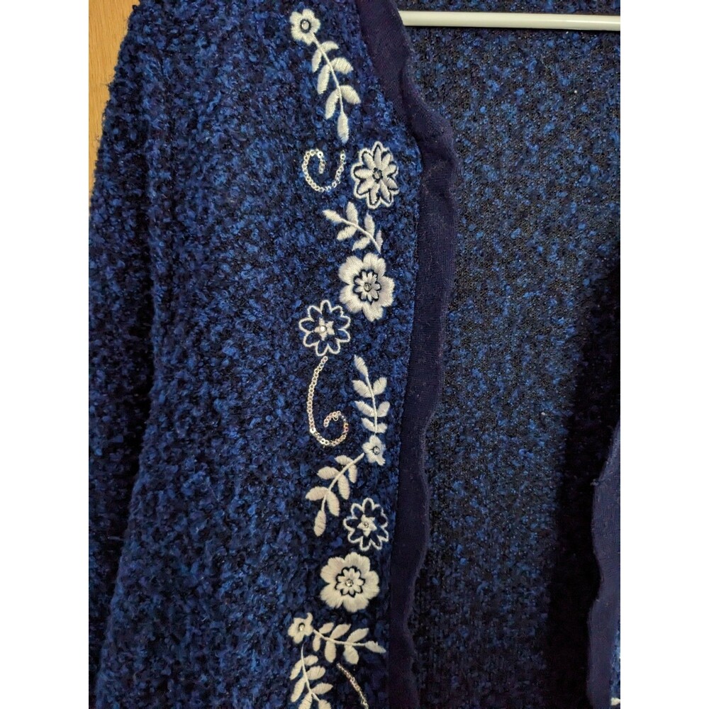 C. D. Daniels Women's Open Cardigan Blue Floral Embroidered Size 2X Grandmacore - Picture 8 of 8